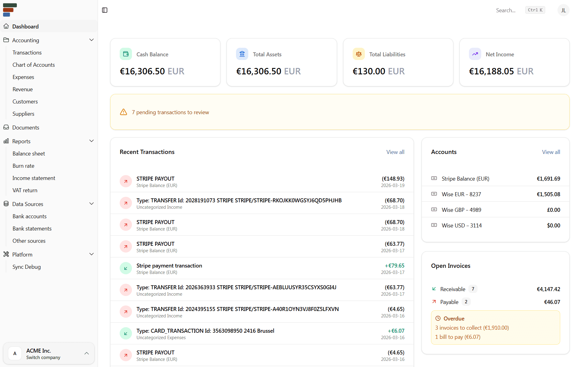 Financica transaction dashboard